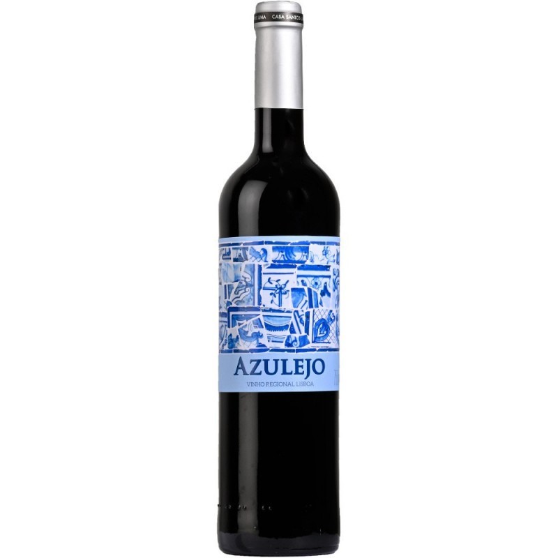 Garrafa de vinho tinto Azulejo 75cl com rótulo azul e branco detalhado fornecedor de vinhos Lisboa Portugal distribuidor.
