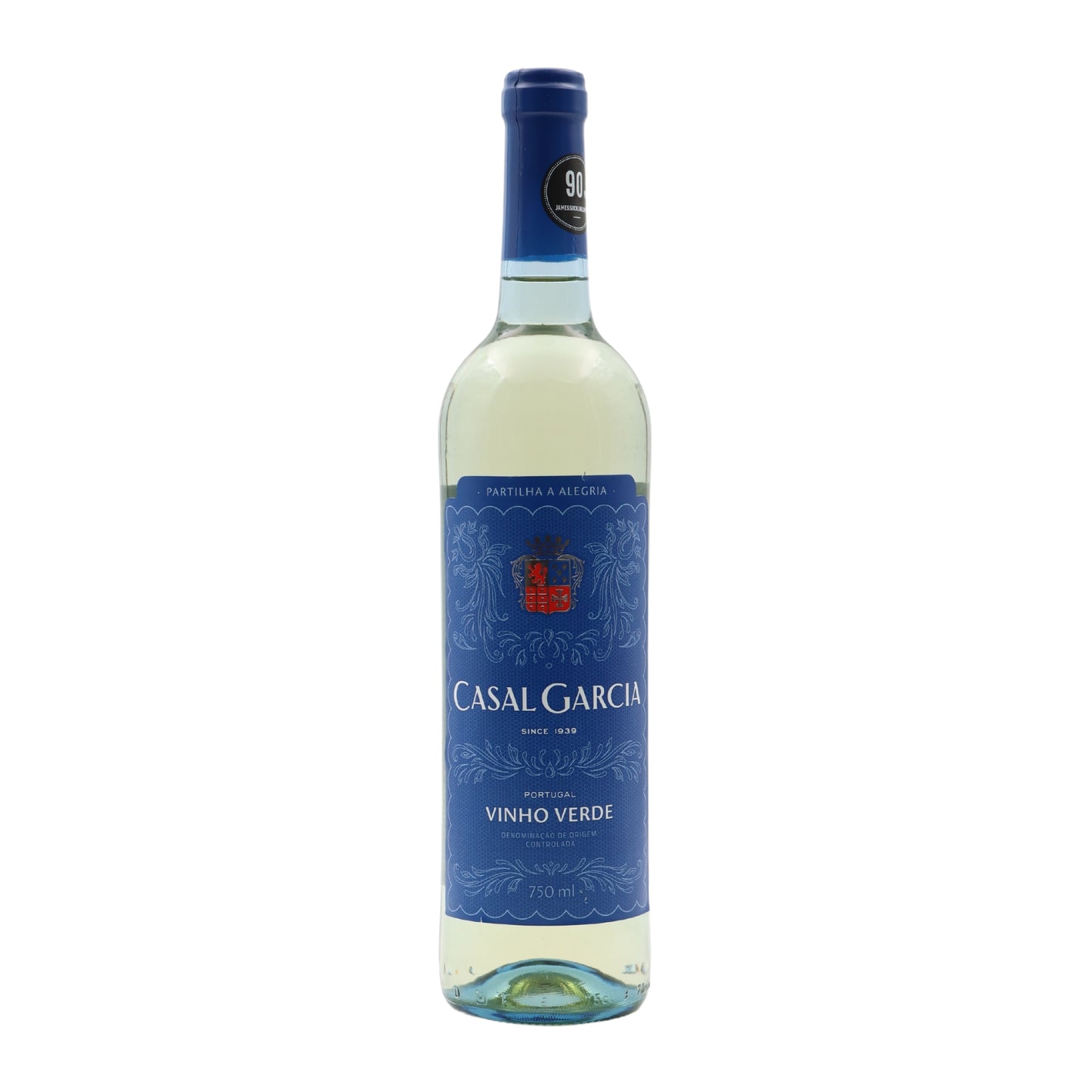 Garrafa de vinho branco Casal Garcia 75cl com rótulo azul, fornecedor de vinhos Lisboa Portugal distribuidor horeca.