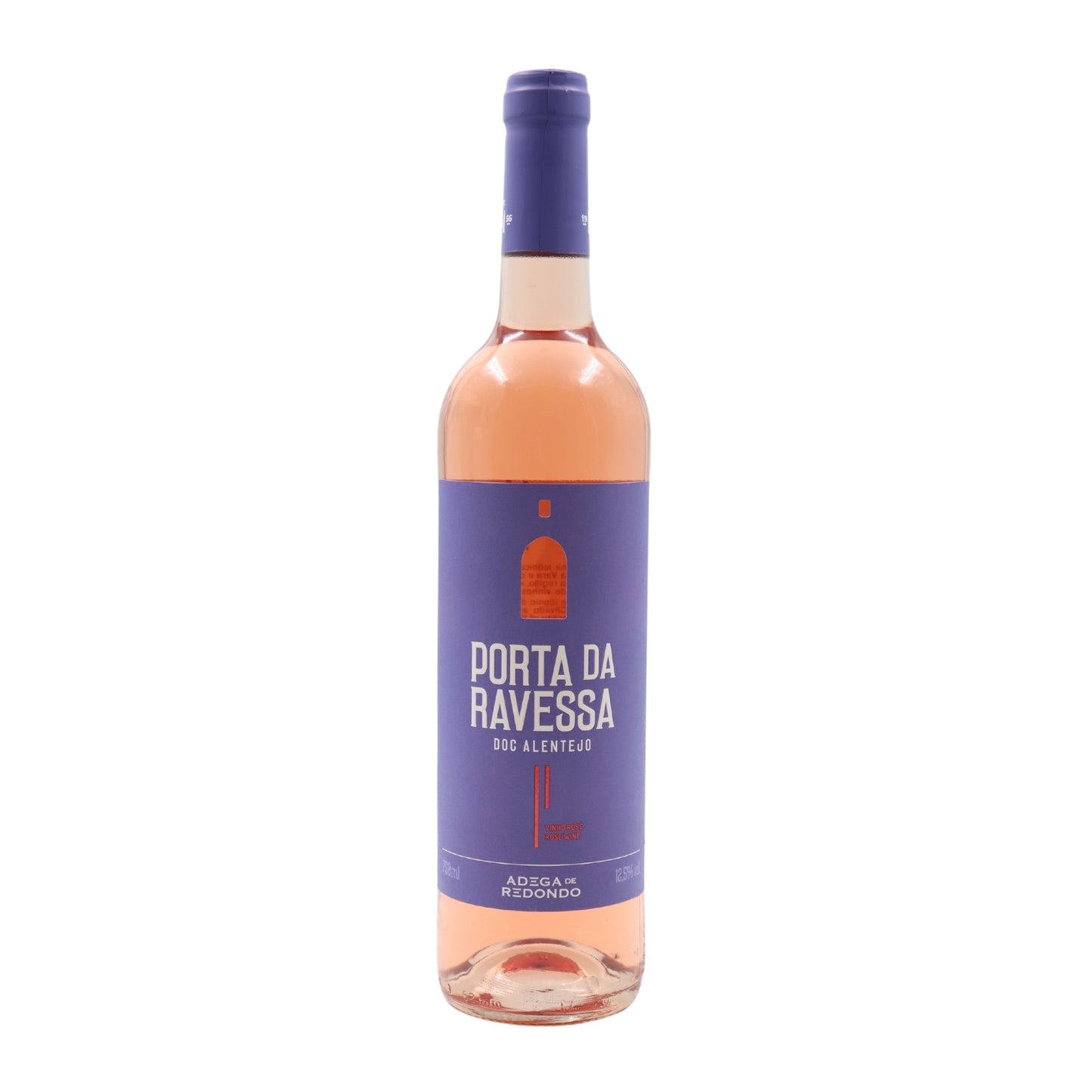 Garrafa de vinho rosé Porta da Ravessa 75cl com rótulo roxo e tampa azul, fornecedor de vinhos Lisboa Portugal, distribuidor .