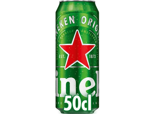 Lata verde de Heineken 50cl com estrela vermelha, fornecedor de cervejas Portugal, comprar cervejas por grosso.