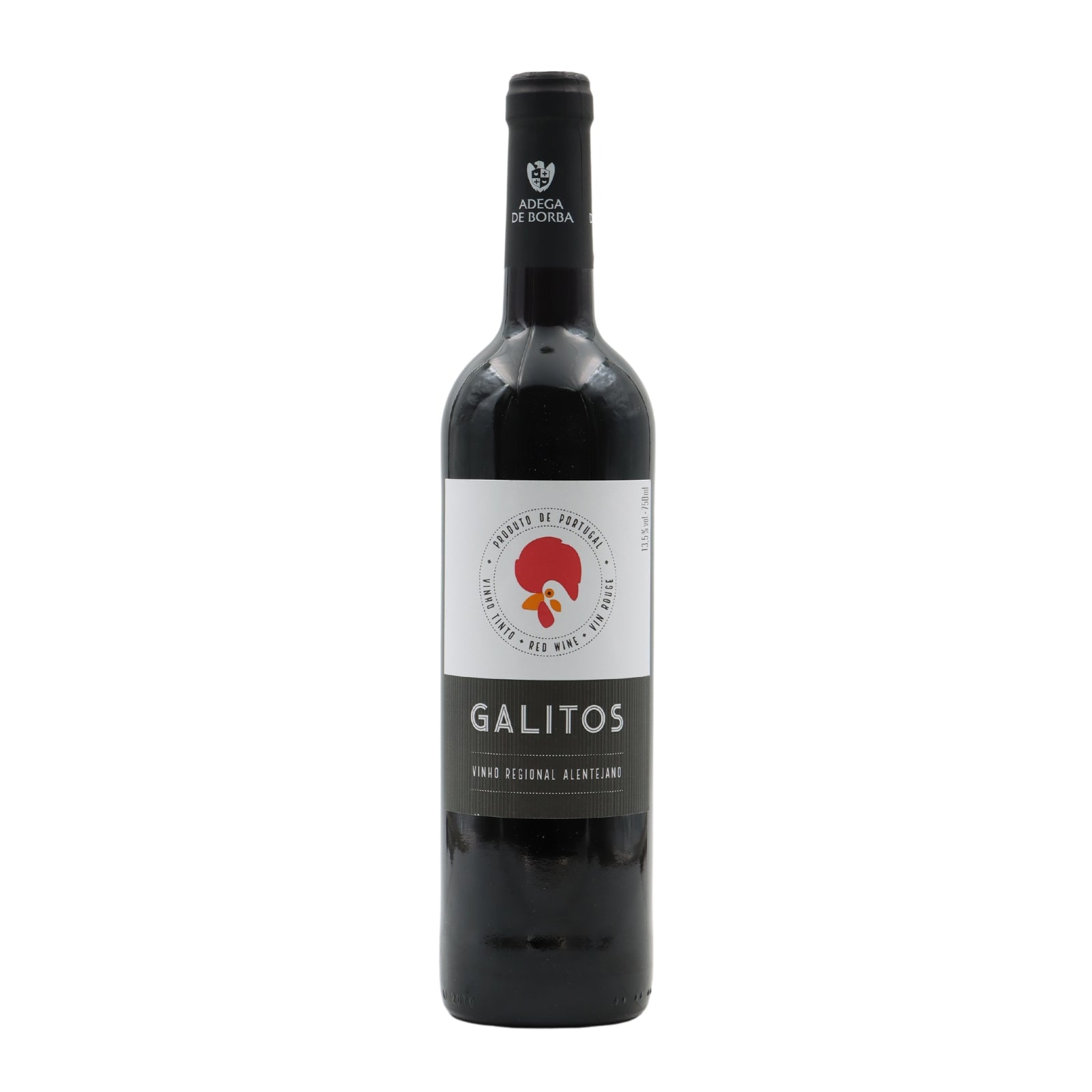 Garrafa de vinho tinto Galitos 75cl com rótulo branco e vermelho fornecedor de vinhos Lisboa Portugal distribuidor horeca.